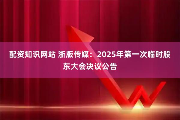 配资知识网站 浙版传媒：2025年第一次临时股东大会决议公告